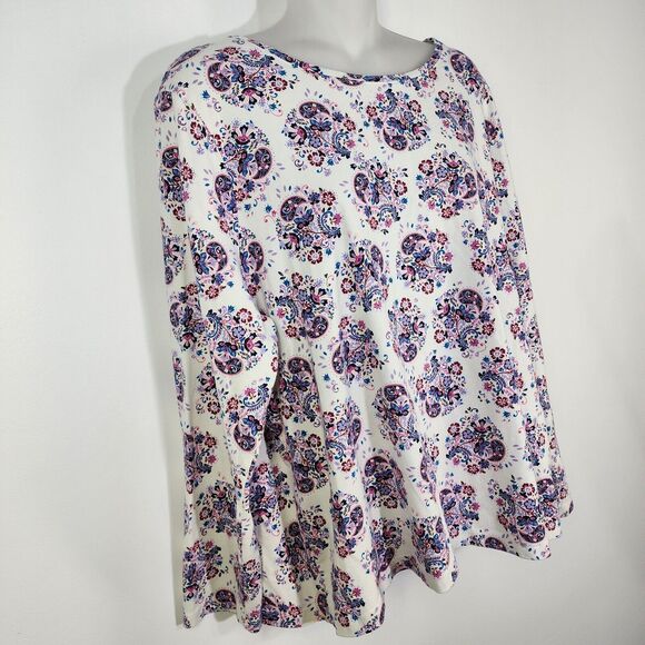 Talbots Womens Top Tee Size 2X Multicolor Long Sleeve Pullover Floral Round Neck - Picture 4 of 8